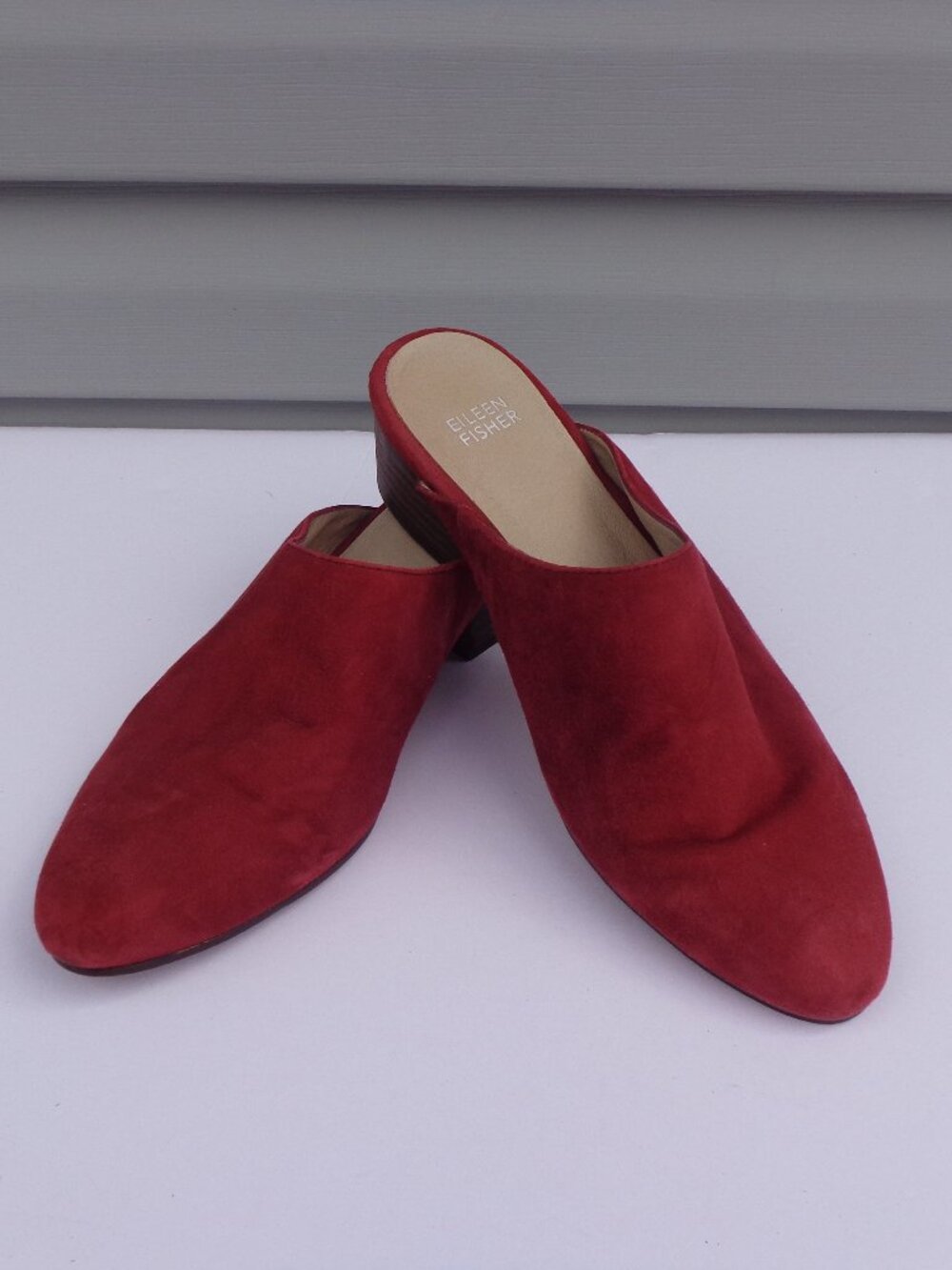Eileen Fisher Suede Mules Claret Red Slides Shoes Women's Size 8